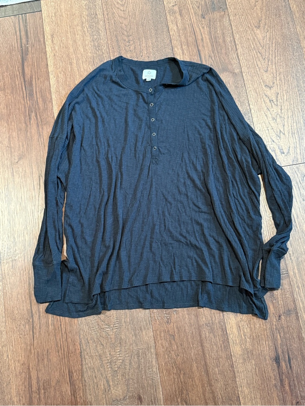 aerie Henley Top and Leo & Nicole Long-Sleeve Scoop Top in Slate Blue - Picture 6 of 7